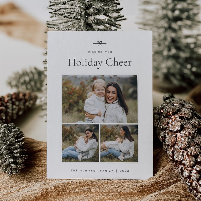 Cartes Pour Fêtes Annuelles Bow moderne | Simple minimum 3 photo (Créateur téléchargé)