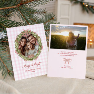 Cartes Pour Fêtes Annuelles Bow rose En vichy couronne de Noël Photo