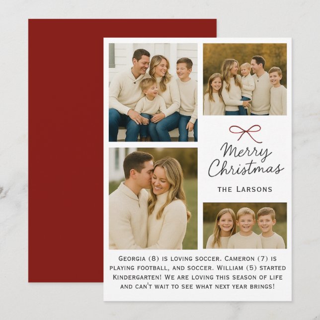 Cartes Pour Fêtes Annuelles Bow Simple Family Christmas Card (Devant / Derrière)