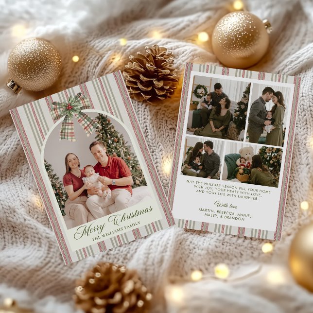 Cartes Pour Fêtes Annuelles  Bow Stripe Family Photo Christmas Holiday Card (Créateur téléchargé)