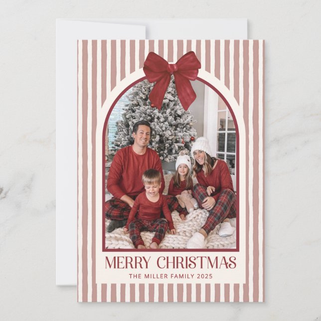 Cartes Pour Fêtes Annuelles Bow Stripe Family Photo Christmas Holiday Card (Devant)