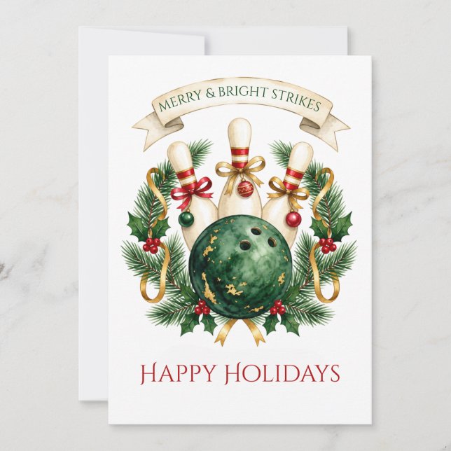 Cartes Pour Fêtes Annuelles Bowling de Noël élégant (Devant)