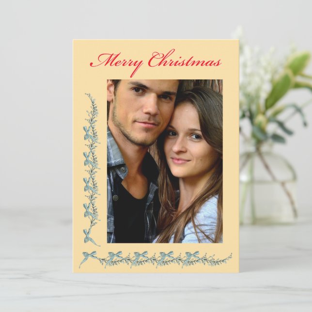 Cartes Pour Fêtes Annuelles Bows and Sprigs - Photo & Christmas message (Debout devant)