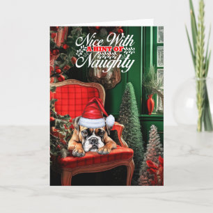 Cartes Pour Fêtes Annuelles Boxe Chien de Noël Naughty ou Nice
