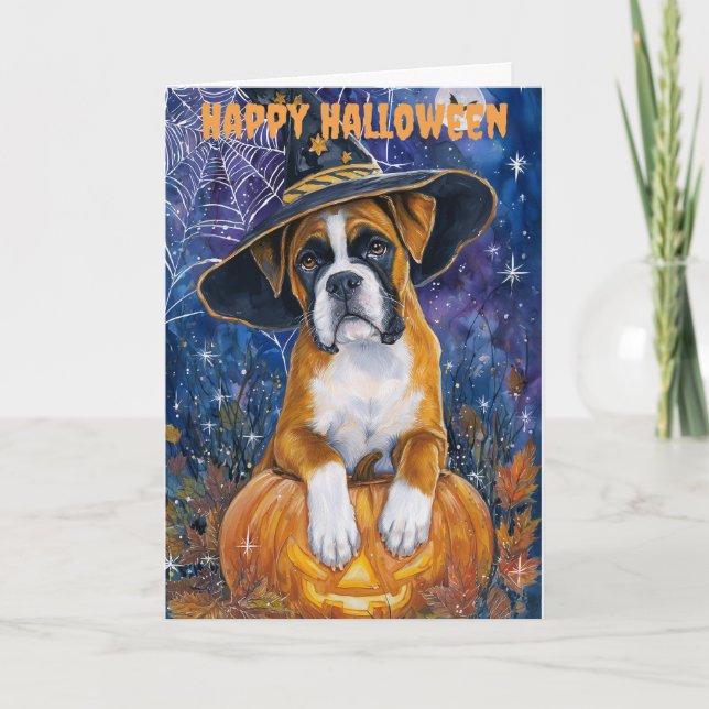 Cartes Pour Fêtes Annuelles Boxer chien d'Halloween (Devant)