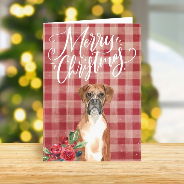 Cartes Pour Fêtes Annuelles Boxer Chien rouge Plaid Noël (Créateur téléchargé)
