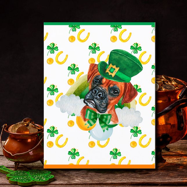Cartes Pour Fêtes Annuelles Boxer Chien Shamrock St. Patricks Day (Créateur téléchargé)