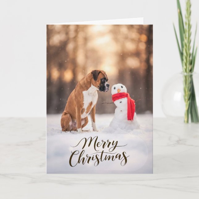Cartes Pour Fêtes Annuelles Boxer Dog Christmas Snowman (Devant)