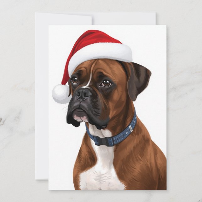 Cartes Pour Fêtes Annuelles Boxer Dog Merry Christmas Santa Hat Art (Devant)