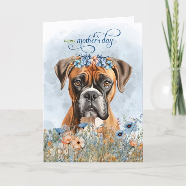 Cartes Pour Fêtes Annuelles Boxer Dog Wildflowers Mother's Day (Devant)