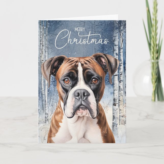 Cartes Pour Fêtes Annuelles Boxer Dog Winter Aspen Forest Christmas (Devant)