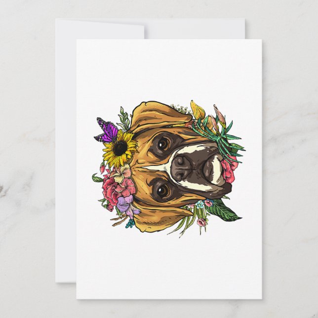 Cartes Pour Fêtes Annuelles Boxer floral Chien Botanique Plante Fleur Animaux (Devant)