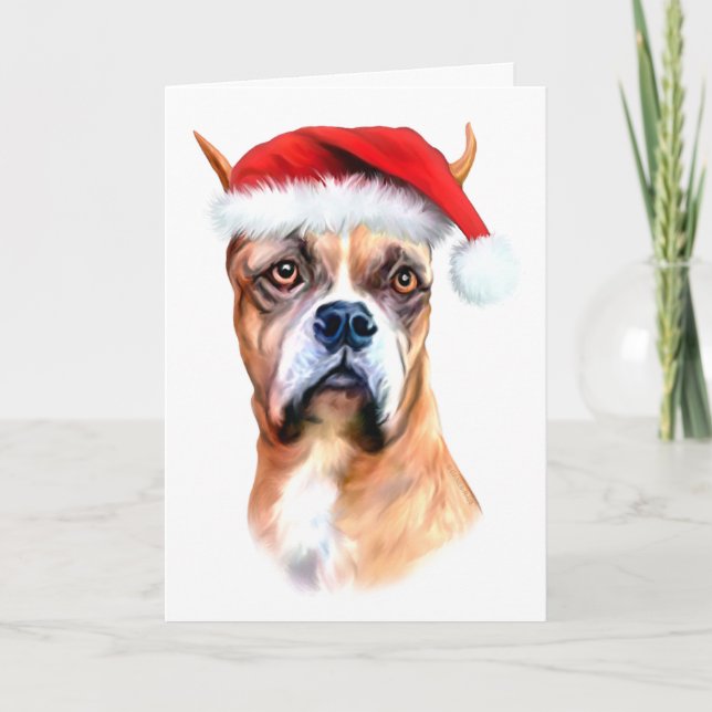 Cartes Pour Fêtes Annuelles Boxer Santa Hat (Devant)