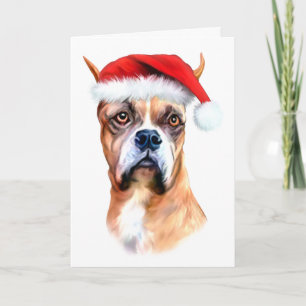 Cartes Pour Fêtes Annuelles Boxer Santa Hat