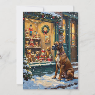 Cartes Pour Fêtes Annuelles Boxer vintage au vitrine de magasin de jouets de N