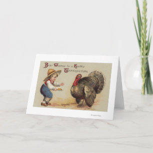 Cartes Pour Fêtes Annuelles Boy Feeding Turkey