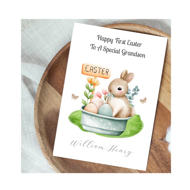 Cartes Pour Fêtes Annuelles Boy Grandson First Easter Bunny Rabbit Card (Créateur téléchargé)