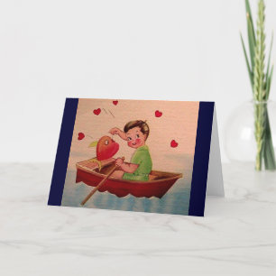 Cartes Pour Fêtes Annuelles Boy Holding Heart in Boat
