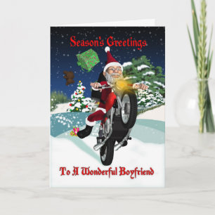 Cartes Pour Fêtes Annuelles Boyfriend Moto Père Noël Avec Cadeaux Volants