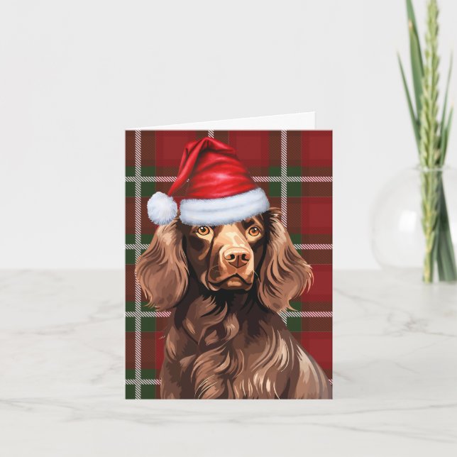 Cartes Pour Fêtes Annuelles Boykin Spaniel Chien de Noël Rouge Plaid Noël (Devant)