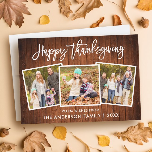 Cartes Pour Fêtes Annuelles Bracelet Bon thanksgiving bois 3 photo (Customize to add text or more photos to back of card.)