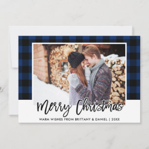 Cartes Pour Fêtes Annuelles Bracelet Script bleu Plaid Couple photo Noël
