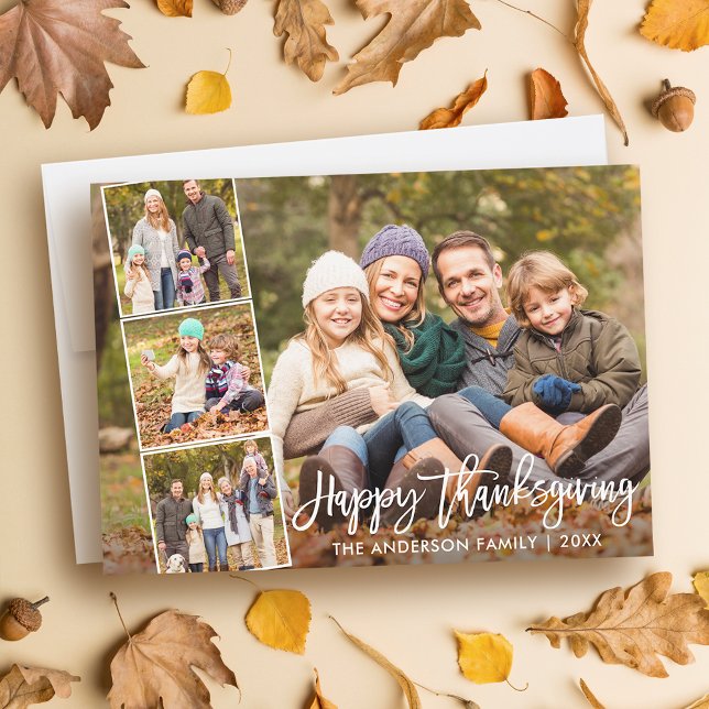 Cartes Pour Fêtes Annuelles Bracelet Script Bon thanksgiving famille 4 photo (Customize to add text or more photos to back of card.)