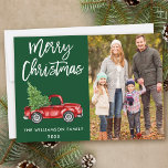 Cartes Pour Fêtes Annuelles Bracelet Script Camion Vintage Photo Christmas Gre<br><div class="desc">Script de brosse moderne Aquarelle Vintage Camion rouge avec arbre de Noël - Joyeux Noël Famille Carte photo vert</div>