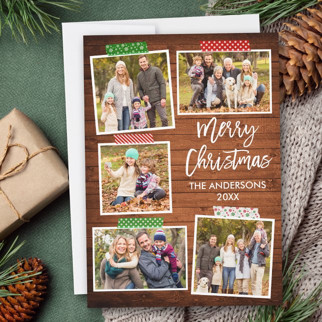 Cartes Pour Fêtes Annuelles Bracelet Script Joyeux ruban d'artisanat en bois d (Customize to add text or more photos to back of card.)