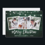 Cartes Pour Fêtes Annuelles Bracelet Script Lumières Bois vert 3 Photo Noël<br><div class="desc">Brosse Rustique en bois vert Script 3 Photo Joyeux Noël Carte avec lumières à cordes</div>