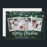 Cartes Pour Fêtes Annuelles Bracelet Script Lumières Bois vert 3 Photo Noël<br><div class="desc">Brosse Rustique en bois vert Script 3 Photo Joyeux Noël Carte avec lumières à cordes</div>