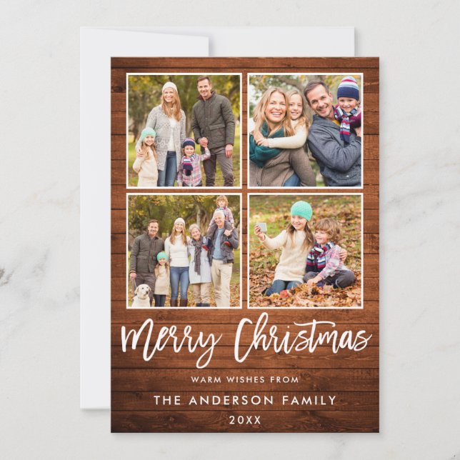 Cartes Pour Fêtes Annuelles Bracelet Script Noël Bois rustique 4 Photo (Devant)