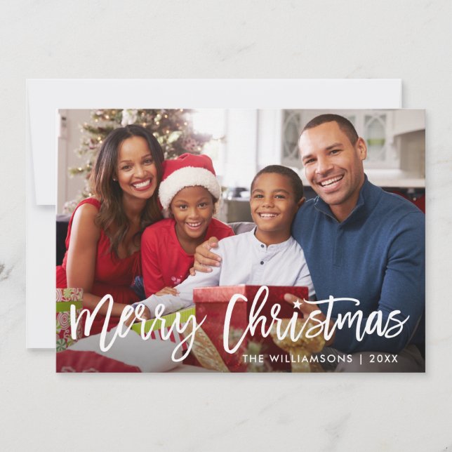 Cartes Pour Fêtes Annuelles Bracelet Script Star Merry Christmas Family Photo (Devant)