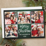 Cartes Pour Fêtes Annuelles Bracelet Script Vert Bois Noël 5 Photo<br><div class="desc">Brosse moderne Script Joyeux Noël 5 Photo Collage Carte de vacances - Rustic Country Green Wood Imprimer</div>