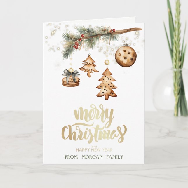 Cartes Pour Fêtes Annuelles Branche d'arbre, Ornements, Étoiles (Devant)