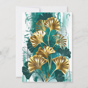 Cartes Pour Fêtes Annuelles Branche de Ginko Biloba aux feuilles dorées
