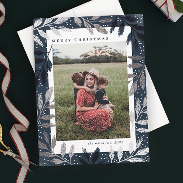 Cartes Pour Fêtes Annuelles Branches à huile d'argent Joyeux Noël 3 Photo (Créateur téléchargé)