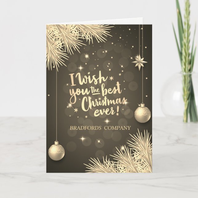 Cartes Pour Fêtes Annuelles Branches, Boules, Je Vous Souhaite Le Meilleur Noë (Devant)