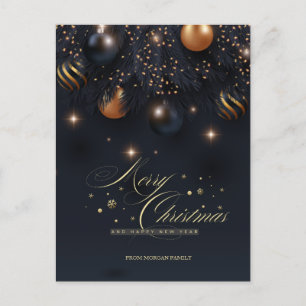 Cartes Pour Fêtes Annuelles Branches d'arbre à pin, Boules Noir Joyeux Noël