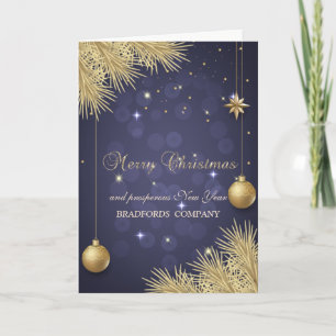 Cartes Pour Fêtes Annuelles Branches d'arbre de Noël en or, entreprise de boul