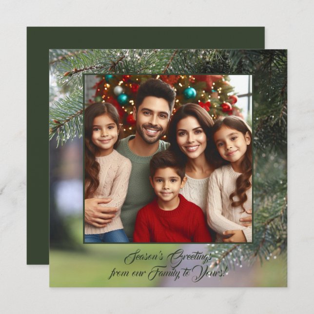 Cartes Pour Fêtes Annuelles Branches d'arbre persistant de couleur vert foncé  (Devant / Derrière)