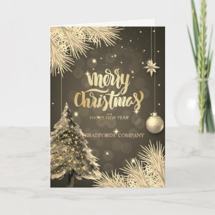 Cartes Pour Fêtes Annuelles Branches de Pin, Boules, Entreprise de Noël