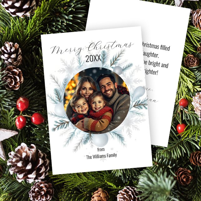 Cartes Pour Fêtes Annuelles Branches de pin festif Bauble Photo Noël (Créateur téléchargé)