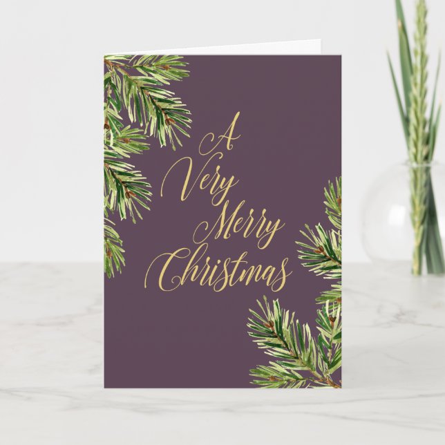 Cartes Pour Fêtes Annuelles Branches de pin I Calligraphie Joyeux Noël (Devant)