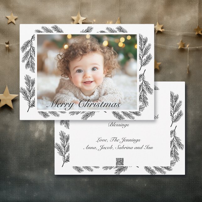 Cartes Pour Fêtes Annuelles Branches de pin Photo personnalisée Noël (Créateur téléchargé)