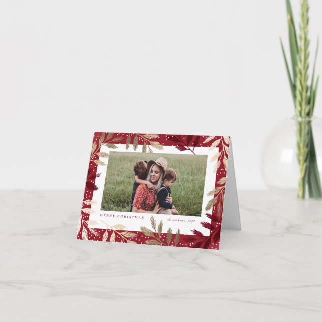 Cartes Pour Fêtes Annuelles Branches d'or 3 Photo Noël (Devant)