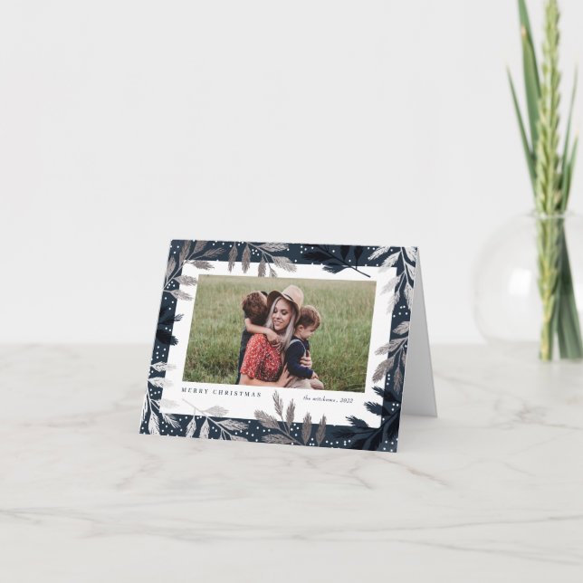 Cartes Pour Fêtes Annuelles Branches élégantes en argent 3 Photo Noël (Devant)