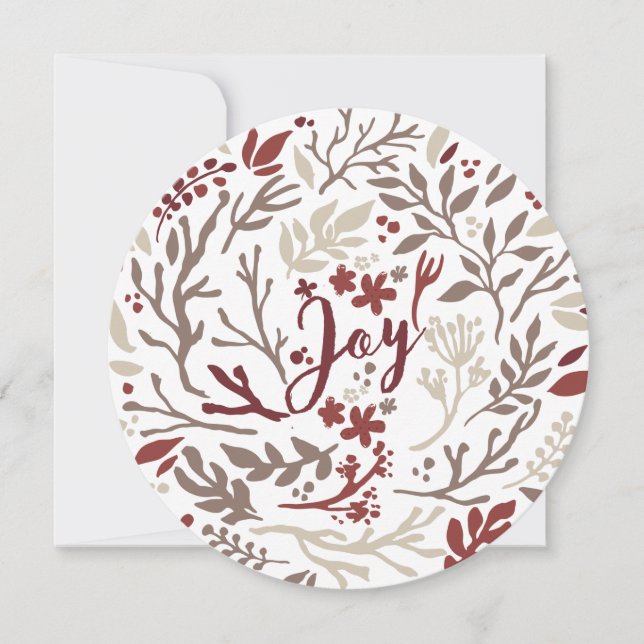 Cartes Pour Fêtes Annuelles Branches rustiques Foliage d'hiver Deep Red Joy (Devant)