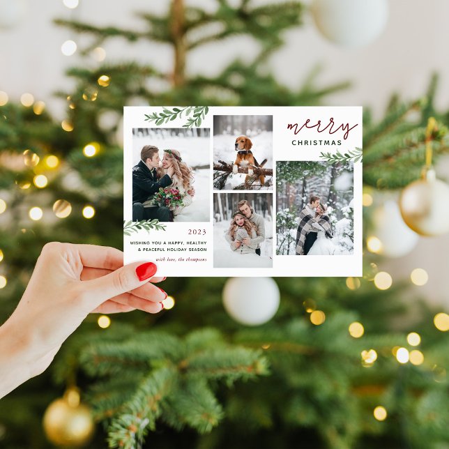 Cartes Pour Fêtes Annuelles Branches vertes 4 Photo Collage (Créateur téléchargé)