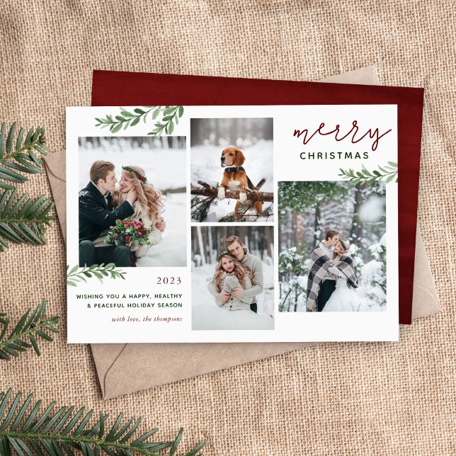 Cartes Pour Fêtes Annuelles Branches vertes 4 Photo Collage (Créateur téléchargé)